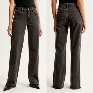 Abercrombie & Fitch Women’s The Baggy Low Rise Jeans Raw Hem in Black 25/0R